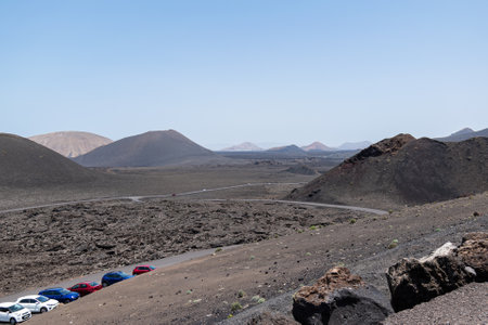 Volcanic landscape of Timanfaya Natural park in Lanzaroteの写真素材