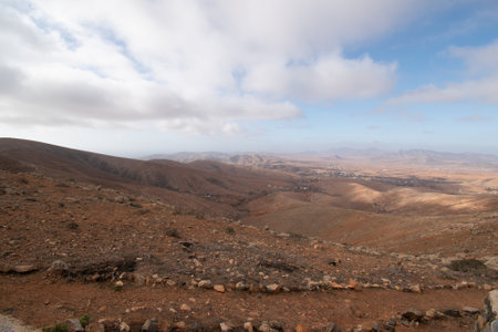 Desert landscape with mountains terraine. Caldera of an ancient volcano.の写真素材
