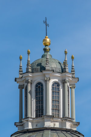 Dome of Vilnius Cathedral against blue sky.の写真素材