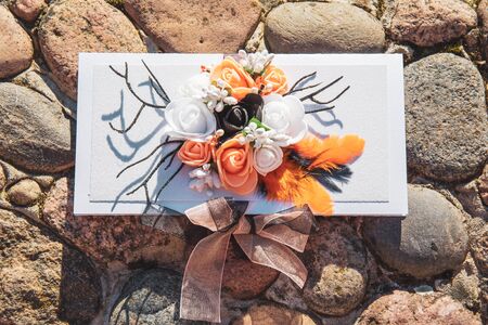 Colorful handmade greetings envelopeの写真素材