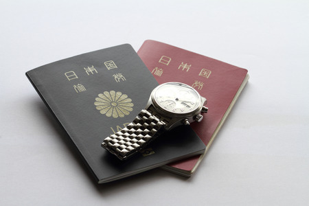 Japanese passport and watchの写真素材