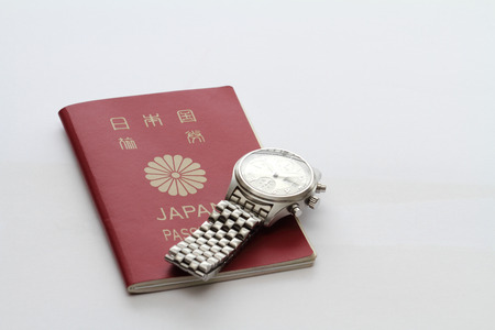 Japanese passport and watchの写真素材