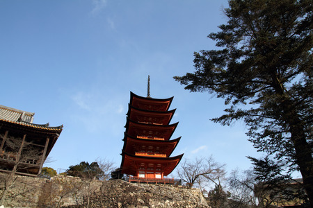 Five story pagoda of Itsukushima Shrine in Japanのeditorial素材