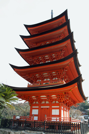 Five story pagoda of Itsukushima Shrine in Japanのeditorial素材
