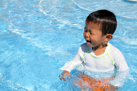 Swiming Japanese boy (2 years old)の写真素材