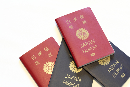 Japanese passports (red and blue)の写真素材