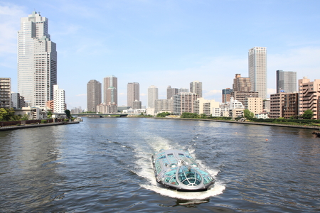 Sumida river and high-rise buildings in Tokyo, Japanのeditorial素材