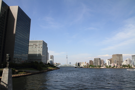 Tokyo skytree and Sumida river in Tokyo, Japanのeditorial素材