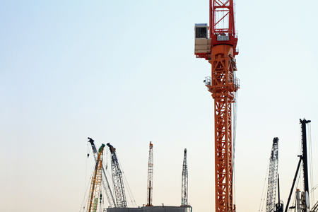 tower crane at construction site in Japanの写真素材