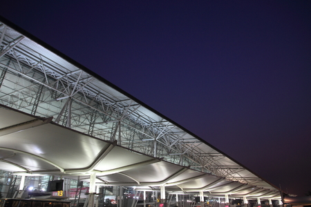 Guangzhou Baiyun international airport terminal (evening scene)のeditorial素材
