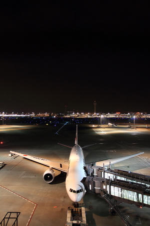 Airplane parking at Tokyo international airport (night scene)のeditorial素材