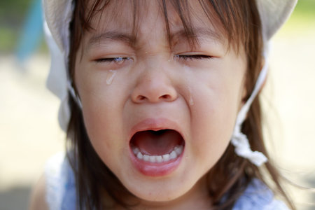 crying Japanese girl (2 years old)の写真素材