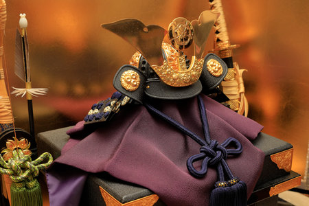 dolls for the boys' festival (Japanese tradition with gold screen)の写真素材