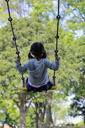 Japanese girl on the swing (appearance from behind) (5 years old)の写真素材