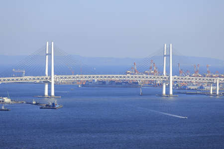 Yokohama bay bridge in Kanagawa, Japan (view from Shinkoyasu)のeditorial素材