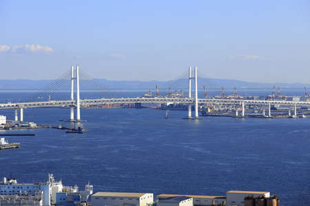 Yokohama bay bridge in Kanagawa, Japan (view from Shinkoyasu)のeditorial素材
