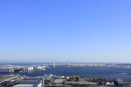 Yokohama bay bridge in Kanagawa, Japan (view from Shinkoyasu)のeditorial素材