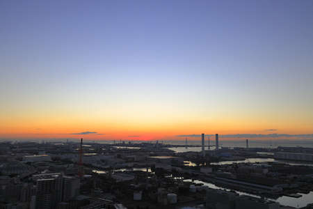 factories in Keihin industrial district, Kanagawa, Japan (dawn)の写真素材