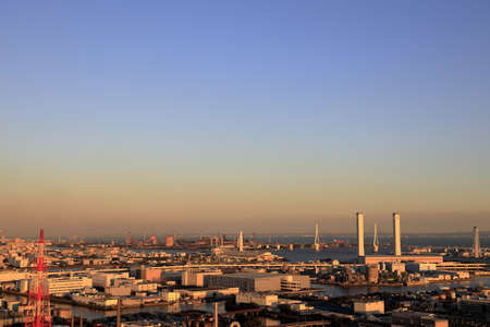 factories in Keihin industrial district, Kanagawa, Japan (evening scene)のeditorial素材