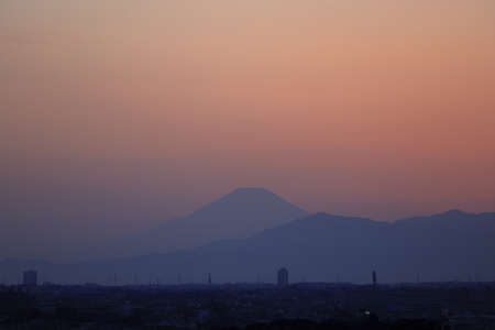 Mt. Fuji, view from Yokohama, Kanagawa, Japan (evening scene)の写真素材