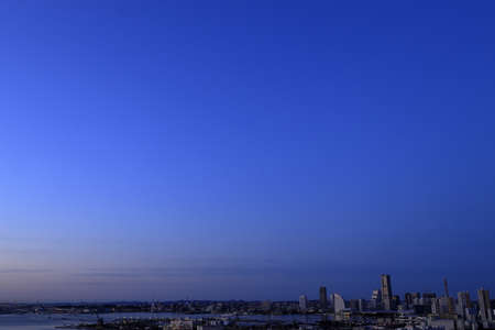 Yokohama Minatomirai 21 in Japan (view from Shinkoyasu) (before dawn)のeditorial素材