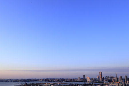 Yokohama Minatomirai 21 in Japan (view from Shinkoyasu) (morning scene)のeditorial素材