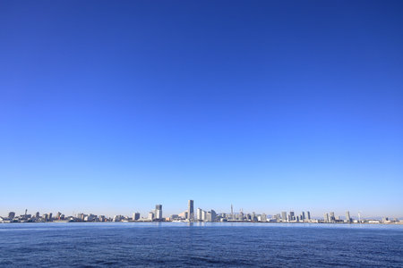 Yokohama Minatomirai 21 and Mt. Fuji in Japan (view from Daikokufuto)の写真素材