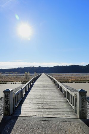 Horai bridge over Oi river in Shizuoka, Japanの写真素材