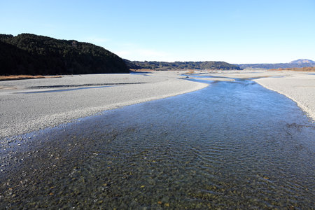 Oi river, view from Horai bridge in Shizuoka, Japanの写真素材