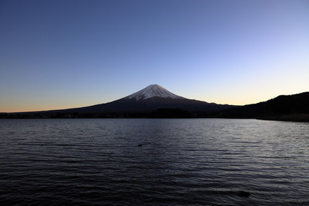 Mt. Fuji, view from Kawaguchi lake, Yamanashi, Japan (winter, evening scene)の写真素材