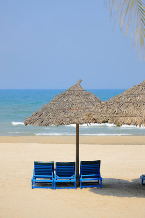 My Khe Beach and beach umbrella in Danang, Vietnamの写真素材
