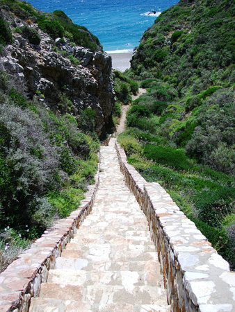 a narrow stairway to the beach