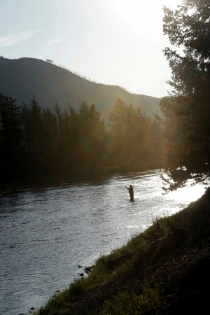 Fisherman in Yellowstoneの写真素材