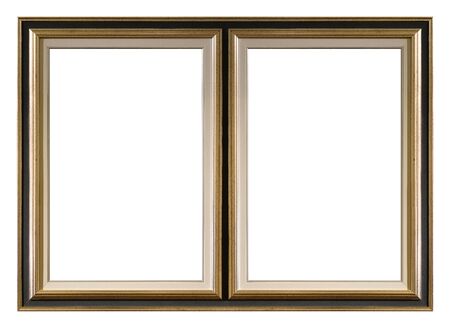 Double golden frame (diptych) for painting, mirror or photosの写真素材