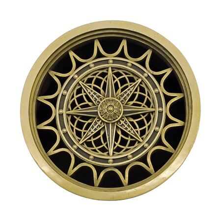 Golden decorative element (wind rose) isolated on white backgroundの写真素材