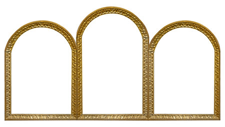 Golden gothic frame for paintings, mirrors or photos isolated on white background. Design element...