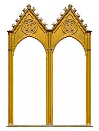 Double golden gothic frame (diptych) for paintings, mirrors or photos isolated on white background....