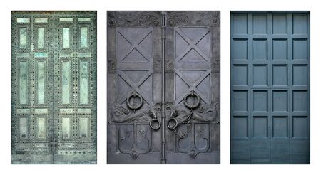 Set of models of the antique bronze and wooden entrance doors (isolated on white background)の写真素材