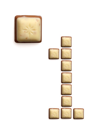 Numeral figures from pieces of chocolate isolated on white background