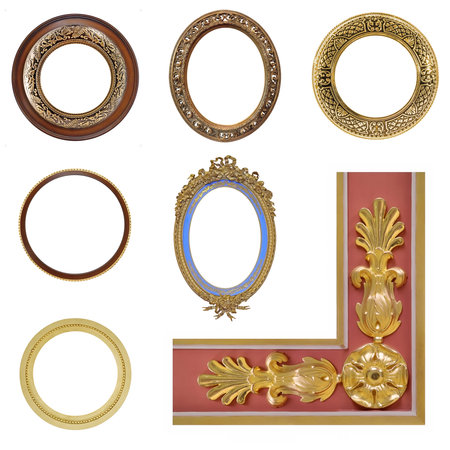 Set of golden and silver frames for paintings, mirrors or photo isolated on white background