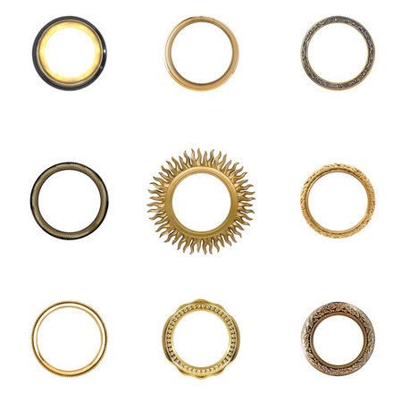 Set of golden and silver frames for paintings, mirrors or photo isolated on white background