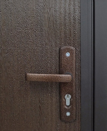 Model of entrance metal doors isolated on white backgroundの写真素材