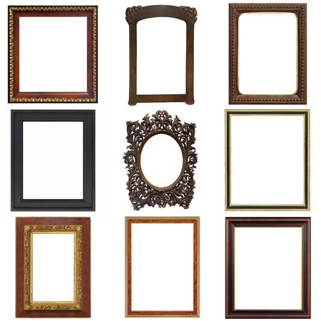 Set of wooden frames for paintings, mirrors or photo isolated on white background