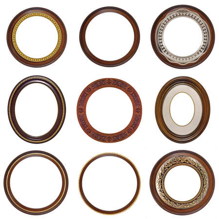 Set of wooden frames for paintings, mirrors or photo isolated on white backgroundの写真素材