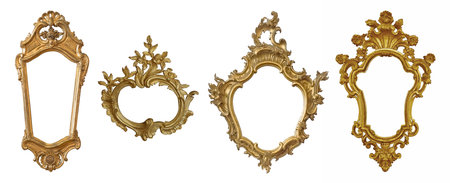 Set of golden frames for paintings, mirrors or photo isolated on white background