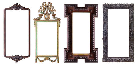 Set of wooden frames for paintings, mirrors or photo isolated on white background
