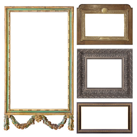 Set of wooden frames for paintings, mirrors or photo isolated on white background
