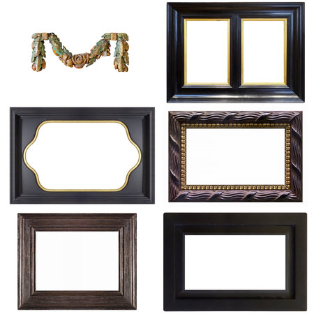 Set of wooden frames for paintings, mirrors or photo isolated on white background