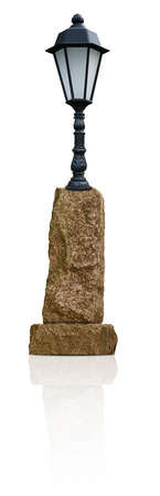 Stone street lamp isolated on a white backgroundの写真素材