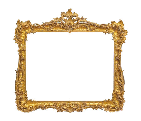 Golden frame for paintings, mirrors or photo isolated on white background